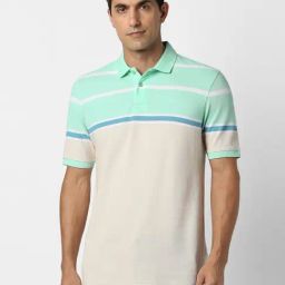 Peter England Beige Regular Fit Striped Polo T-Shirt-image-28