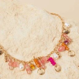 Accessorize London Pink Coin And Beaded Drop Necklace-image-48