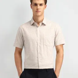 Arrow Beige Cotton Regular Fit Checks Shirt-picture-0