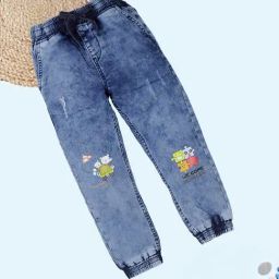 Kiddopanti Kids Boys Blue Printed Jogger Denim Pant-image-85