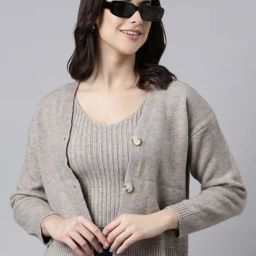 SHOWOFF Grey Regular Fit Cardigan With Slip-image-58