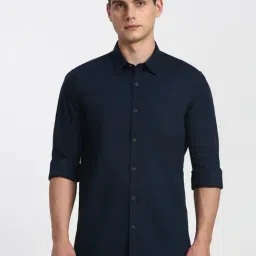 Peter England Navy Cotton Slim Fit Shirt-picture-7
