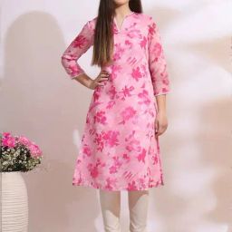W Pink Regular Fit Floral Print Kurtas-image-83
