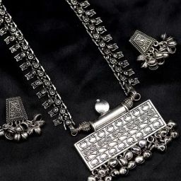 Teejh Svya Silver Oxidized Necklace & Earrings-image-53