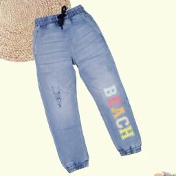 Kiddopanti Kids Boys Light Blue Beach Printed Jogger Denim Pant-image-40