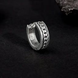 GIVA 925 Sterling Silver Oxidised Linked Chain Hoop Stud for Men-picture-10