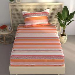 BIANCA Estonia Orange Cotton 116 TC 115 GSM Single Size Bedsheet With Pillow Cover-image-20