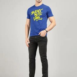Royal Enfield Blue Cotton Blend Regular fit Printed T-Shirt-image-83