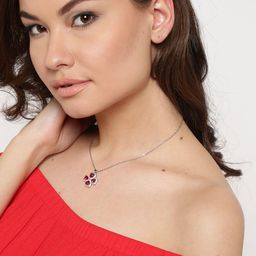 Jewels Galaxy Red & Silver-Toned Platinum-Plated CZ Stone-Studded Pendant with Chain-image-40