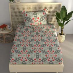 BIANCA Estonia Grey Cotton 116 TC 115 GSM Single Size Bedsheet With Pillow Cover-image-85
