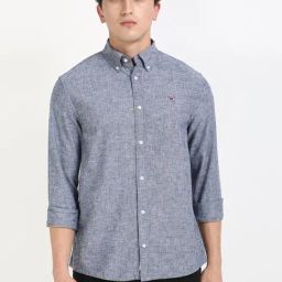 TOMMY HILFIGER Navy Blue Cotton Regular fit Logo Shirt-image-29