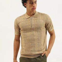 United Colors Of Benetton Beige Cotton Regular Fit Textured Polo T-Shirt-image-60