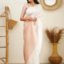 APNISHA White Silk Woven Saree With Unstitched Blouse-image-53