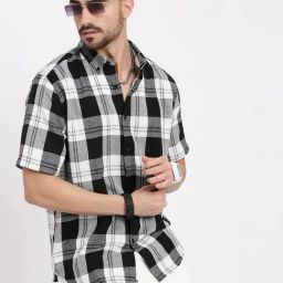 showoffff SHOWOFF Black Cotton Slim Fit Checks Shirt-picture-22