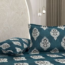 Pure Decor Green & White Ethnic Motifs 350 TC Queen Bedsheet with 2 Pillow Covers-image-15
