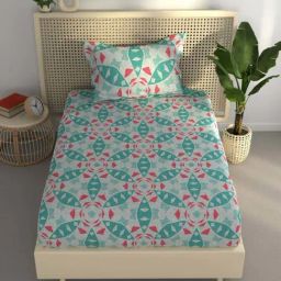BIANCA Estonia Teal Cotton 116 TC 115 GSM Single Size Bedsheet With Pillow Cover-image-16
