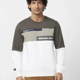 Spykar Military Green & White Slim Fit Colour Block Sweatshirt-picture-48