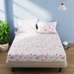 Bianca SERINA Floral Purple 144 TC Cotton Double Bedsheet with 2 Pillow Covers-image-36