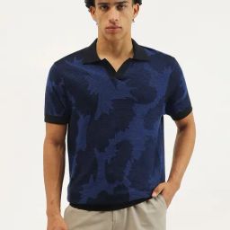 United Colors Of Benetton Blue Cotton Relaxed Fit Printed Polo T-Shirt-image-91
