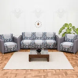 RUBOXA Grey & Blue 10 Pieces Printed Cotton 5 Seater Sofa Covers-image-74