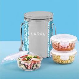 Borosil Sky Blue Glass Leak Proof Lunch Box with Bag (400 ml)-46