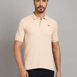 Royal Enfield Beige Cotton Blend Regular fit Solid Polo T-Shirt-image-66