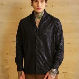 Campus Sutra Black Suede Regular Fit Self Design Shirt-picture-3