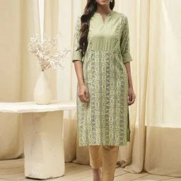 Biba Green Straight Fit Printed Kurta-image-71