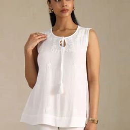 Soch White Regular Fit Embroidered Tunic-1
