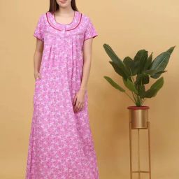 Sweet Dreams Pink Cotton Floral Print Nighty-image-32