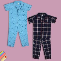 MINIKLUB Boys Blue Checks Shirt with Pyjamas (Pack Of 2)-image-24