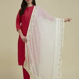 Dupatta Bazaar Embroidered Georgette Dupatta with Beads and Stones-8