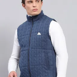 Monte Carlo Men Mock Collar Self Design Wool Casual Open Front Jacket image 5