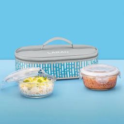 Borosil Sky Blue Glass Leak Proof Lunch Box with Bag (400 ml)-20
