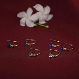 Accessorize London Blue & Golden Hoop Earrings - Set of 3-image-58