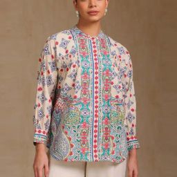 Soch Off White & Blue Cotton Regular Fit Printed Tunic-69