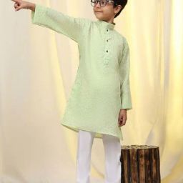 Pro-Ethic Style Developer Boys Green Cotton Printed Full Sleeves Self Design Kurta Sets-image-17