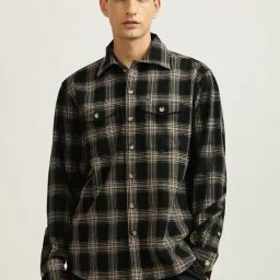 Iconic Black Regular Fit Checks Shirt-picture-14