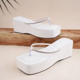 The White Pole Women's White Thong Wedges-image-123