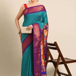 Varkala Silk Sarees Green & Purple Woven Saree With Unstitched Blouse-picture-31