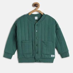 MINIKLUB Kids Dark Green Solid Full Sleeves Jacket-image-32