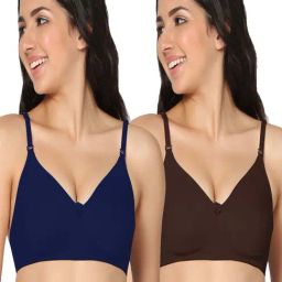 IN CARE Blue & Brown Cotton T-Shirt Bras - Pack Of 2-picture-16