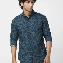 Spykar Teal Green Cotton Regular Fit Printed Shirt-picture-47