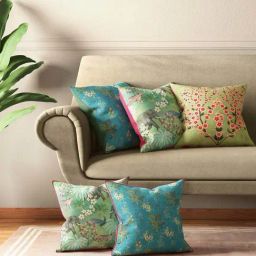 India Circus by Krsnaa Mehta Multicolor Poly Satin Bougainvillea Delights Cushion Covers - Set of 5-14