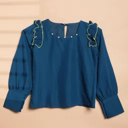 Cutiekins Girls Solid & Embellished Shoulder Ruffles Top-14