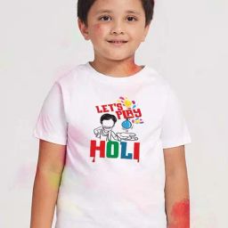 Bonkids White Cotton Lets Play Holi Printed T-Shirt-image-39