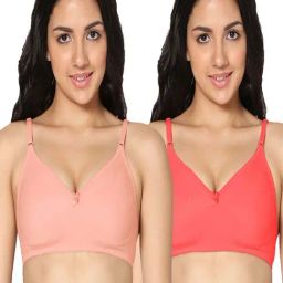 IN CARE Peach & Red Cotton T-Shirt Bras - Pack Of 2-picture-10