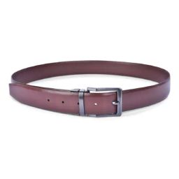 BELWABA Brown Textured Formal Reversible Leather Belt for Men-image-55