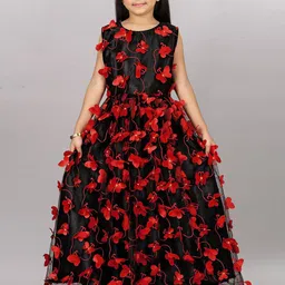 LADY SHOPI Floral Embroidered Net Maxi Dress-image-73