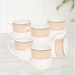 JCPL White & Red Ceramic Coffee Mug (0.18 L) - Set of 6-45